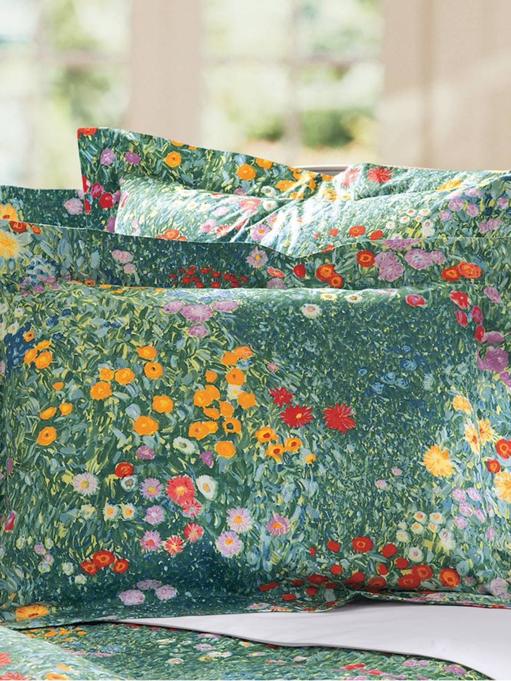 Cuddledown Monet Percale Floral Green King Duvet Cover, 5 Shams - Picture 9 of 10
